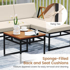 3-Piece L-Shaped Patio Furniture Set for Porch Backyard and Poolside-Beige