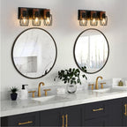 Industrial Black Cage Wall Sconce with Wood Accents | 3/4/5/6/7-Light Vintage Fixture for Bathroom, Hallway & Living Room