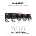 Industrial Black Cage Wall Sconce with Wood Accents | 3/4/5/6/7-Light Vintage Fixture for Bathroom, Hallway & Living Room