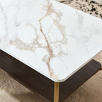 Coffee Table Rectangular Center Table For Living Room Open Space Side Table With Metal Frame - Golden / White